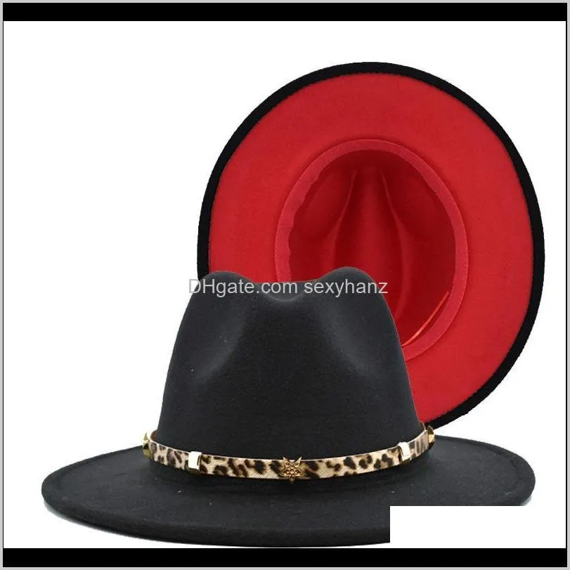 leapord starchain Jazz hats fedora hat mixed colors  hat for women and men winter cap red with black wool bowler1