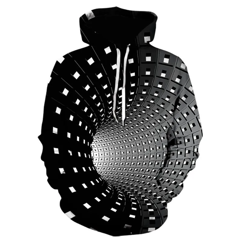 Heren Hoodies Sweatshirts Drie-Dimensionale Tunnel 3D Printing Geometrische Hoodie Mannen en Vrouwen Lente Herfst Zwart Persoonlijkheid Sport Pullo