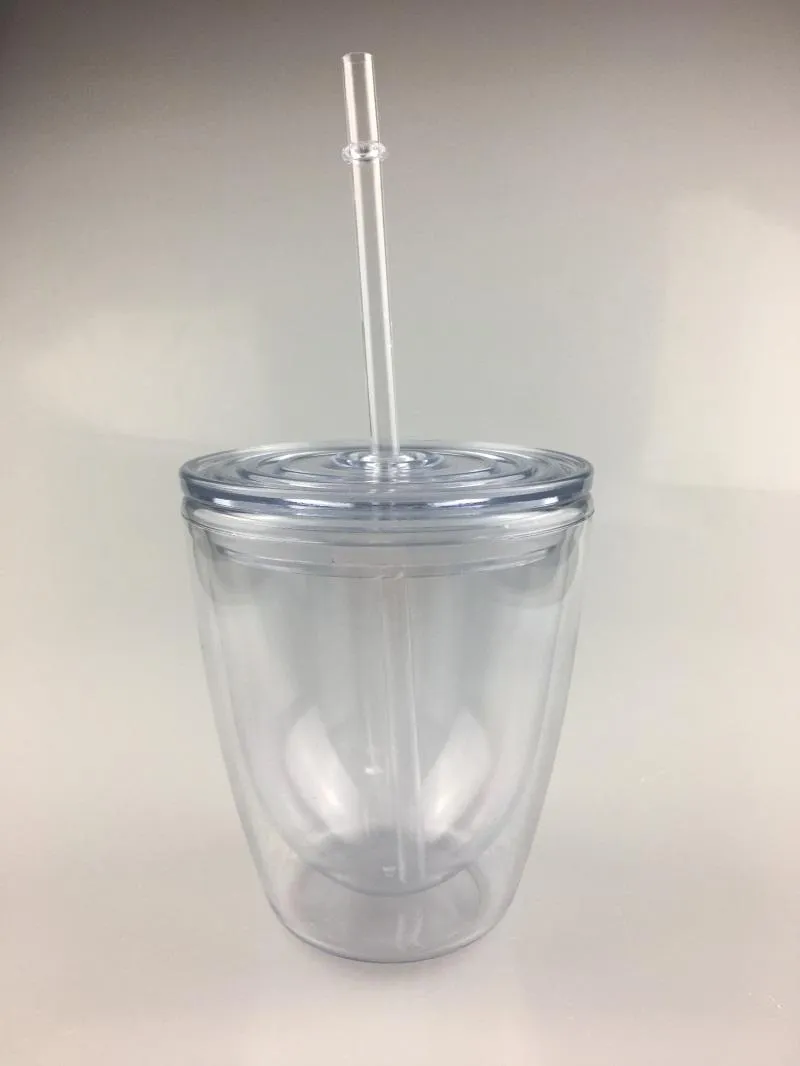 12 oz 350 ml Yaz Yağlı Plastik Tumbler Çift Duvar Temizle Akrilik Tumblers Bardaklar Sevimli Su Şişesi Çocuklar için Çocuk Konteynerler Toplu Toptan