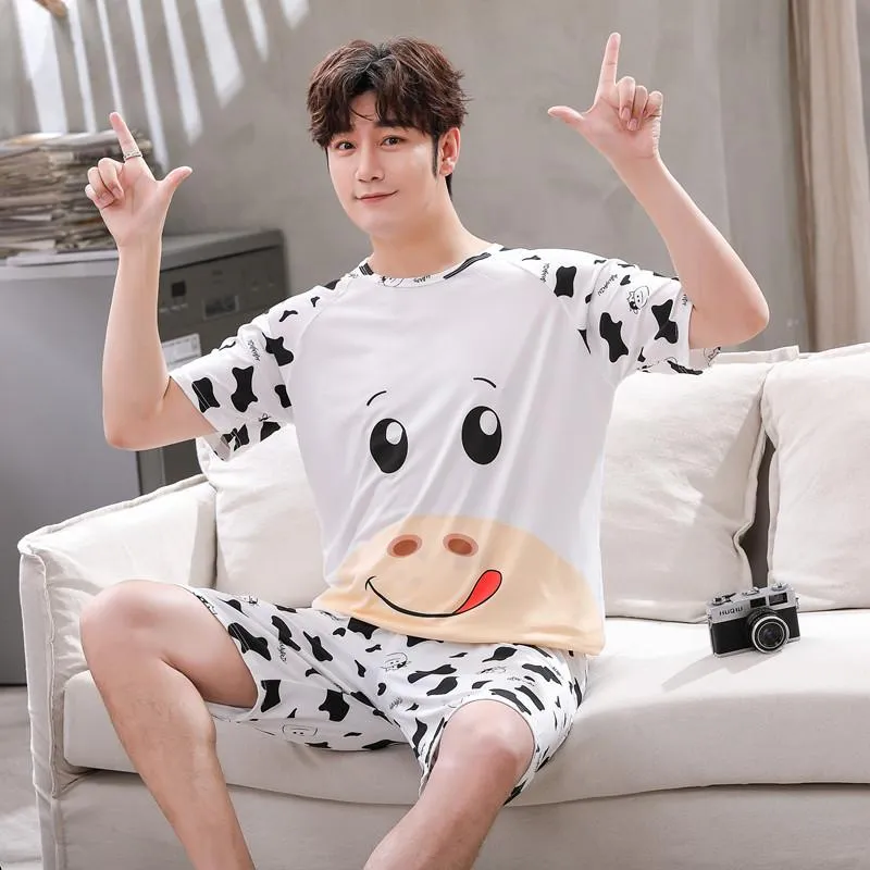 Womens Couples Pajamas Sleepwear 2021 Summer Couple Short Sleeve Nightgowns  For Women Cute Cartoon Cow Night Dress Nightdress Men Homewear Home Clothes  From Beautyjewly, $21.65