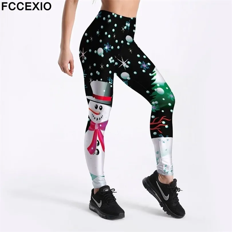 FCCEXIO High Quaility Christmas Elements Stampa digitale Fitness Leggings Vita Plus Size Slim Women Warm 211221