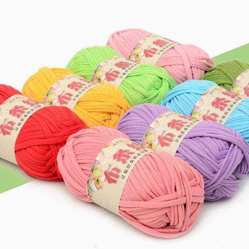1PC 100g coton sac à main tricoté fil tapis fil artisanat beaucoup de tricot tissage laine Chunky pull crochet bricolage fil Y211129
