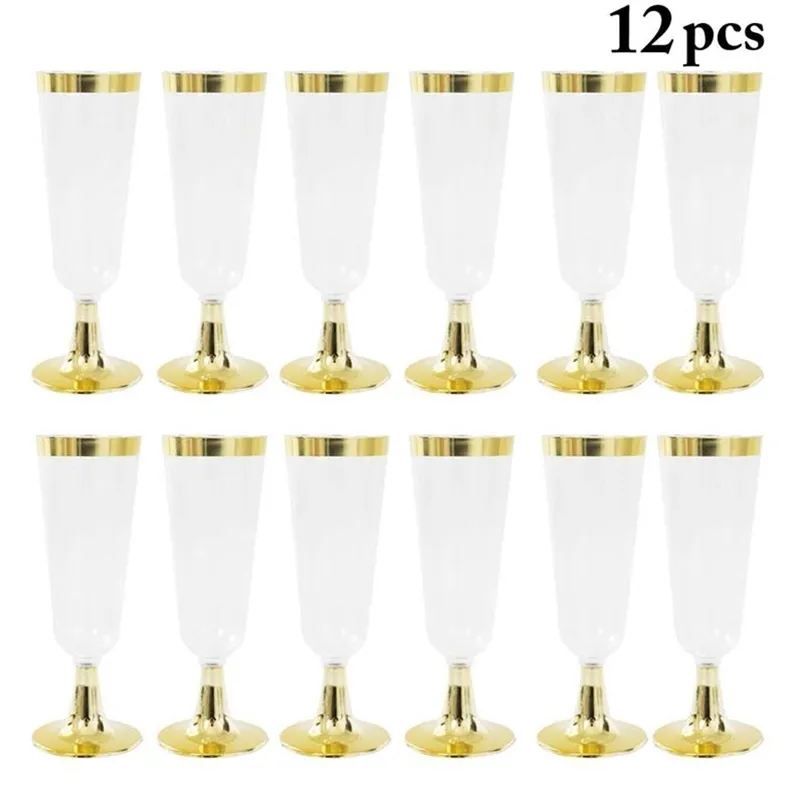 12 PCS Haute Qualité De Mariage Flûte À Champagne Creative Jetable En Plastique De Mariage Coupe Champagne Verre Ustensiles À Boire Pour La Fête 211216