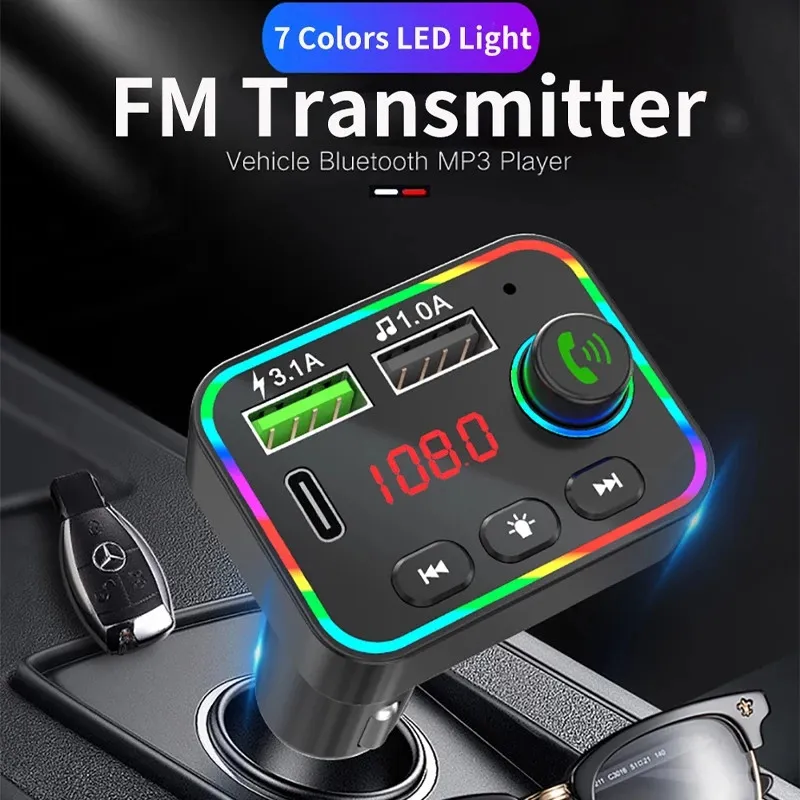 FM Nadajnik Bluetooth Zestawy LCD LCD Zestawy głośnomówiące Dyskusja bezprzewodowa 5.0 USB Ładowarka telefoniczna Adapter z kolorowym otoczenia LED Display MP3 Audio Music Player