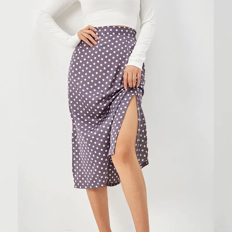 Autumn Pencil Vintage Midi Skirts Women Slim Fit Split Satin Hip