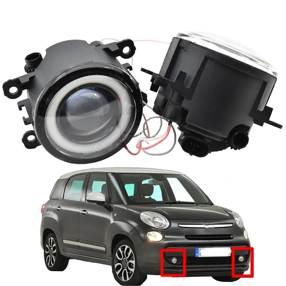 Antibrouillard avec pour Fiat 500 1.4L L4 2012-2015 phare paire de haute qualité lentille LED lampe style Angel Eye