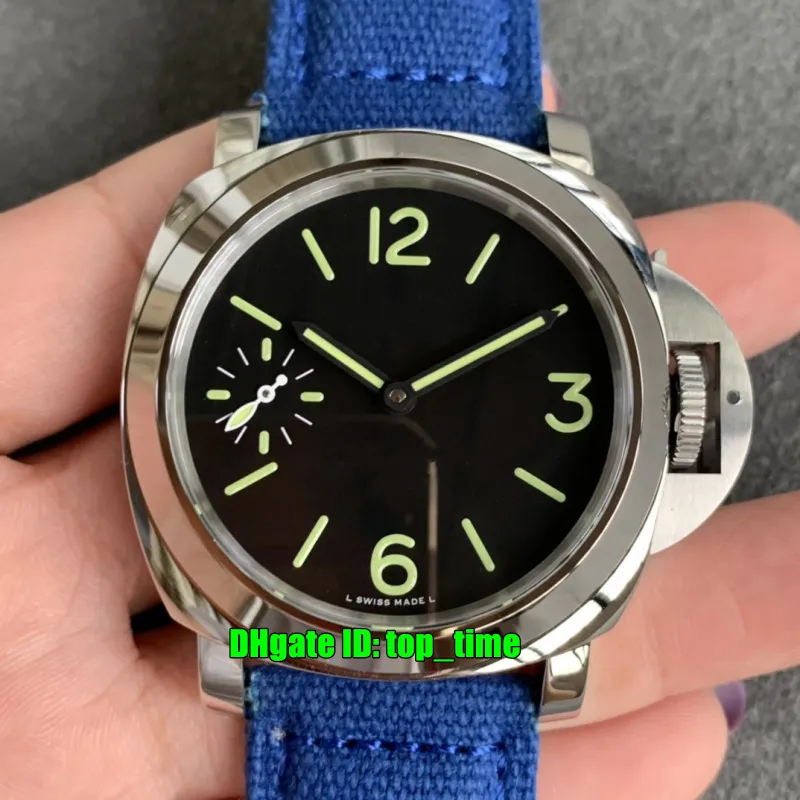 Wysokiej jakości zegarki HWF 44mm HW777 00777 Stal nierdzewna P6000 Mechaniczny ręcznie uzwojenia Męskie Zegarek Czarny Dial Tkaniny Skórzany Pasek Gentwatches