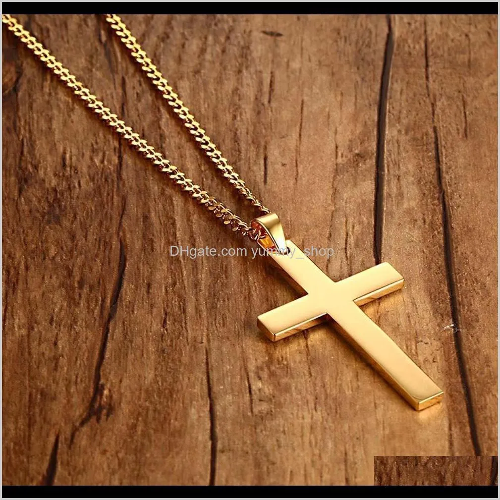 fashion stainless steel cross necklace for men women gold silver black link chain jesus cross pendant necklaces prayer jewelry