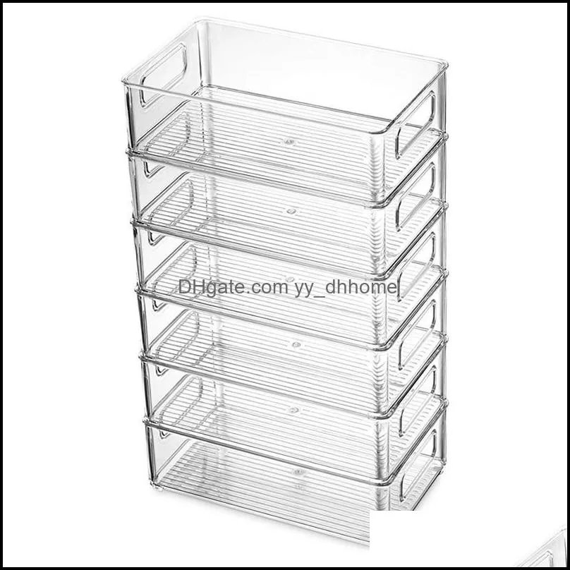 6Pcs Refrigerator Organizer Bins Stackable Fridge Organizers with Cutout Handles Clear Plastic Pantry Storage Rack