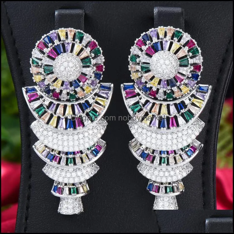 Earrings & Necklace Gorgeous Luxury Trendy Wedding Big Sparkly Pendant Jewelry Sets High Quality Cubic Zircon Accessories