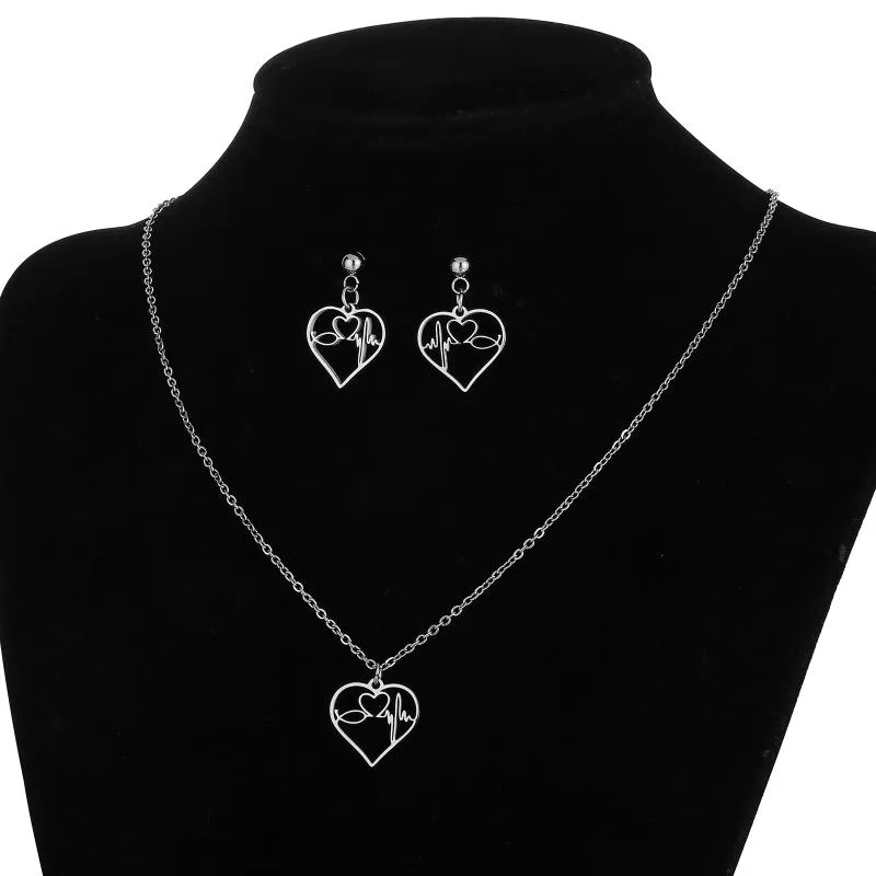 Earrings & Necklace Classic Heart Shape Letter Pendant Earring Set Gold Titanium Steel Women's Fashion Jewelry Girl Sexy Clavicle Chain