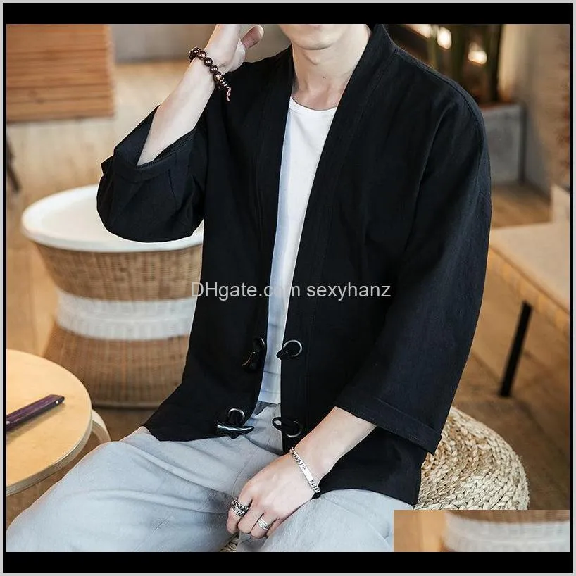 アウター服アパレルドロップデリバリー2021メンズコットンリネン着物のジャケットレジャーカーディガンストリートウェアシャツ日本の伝統的なCASU