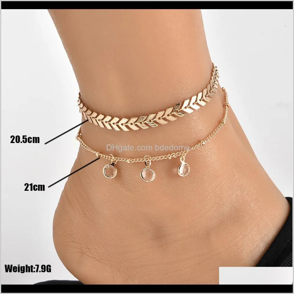 two layer anklet fish bone chain and satellite chain acrylic transparent bead pendant gold silver plated metal chain