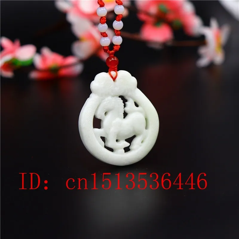 Natural branco jade cavalo pingente colar jóias dupla face esculpida amuleto moda chinês presentes mulheres homens camisola cadeia