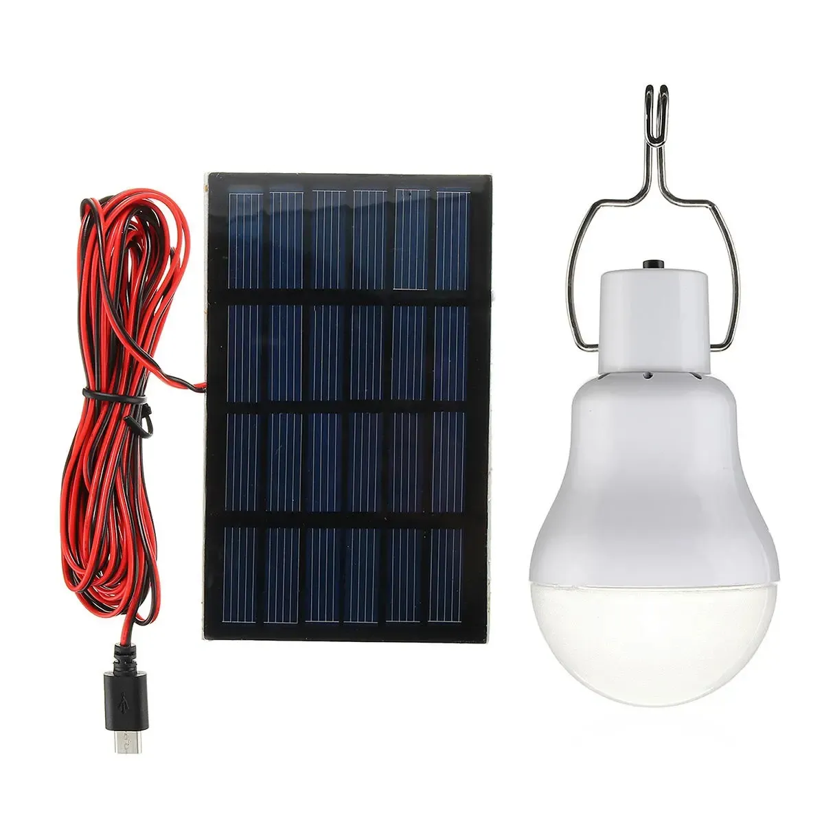 Bombilla LED alimentada por Panel Solar de 5V y 1W, lámpara de energía portátil para tienda de campaña al aire libre, también puede cargar la batería con un cargador de 5-8V