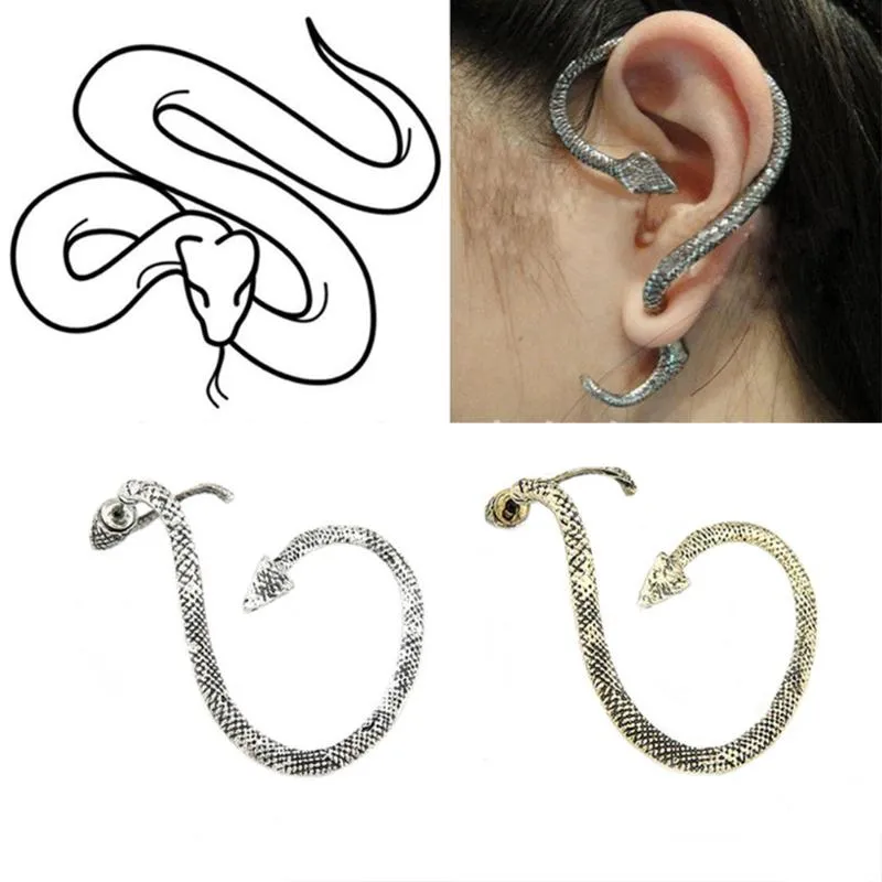 Stud 1 pz retro vintage gotico rock punk a forma di serpente polsino dell'orecchio orecchini orecchini per donna uomo clip gioielli penetranti della cartilagine