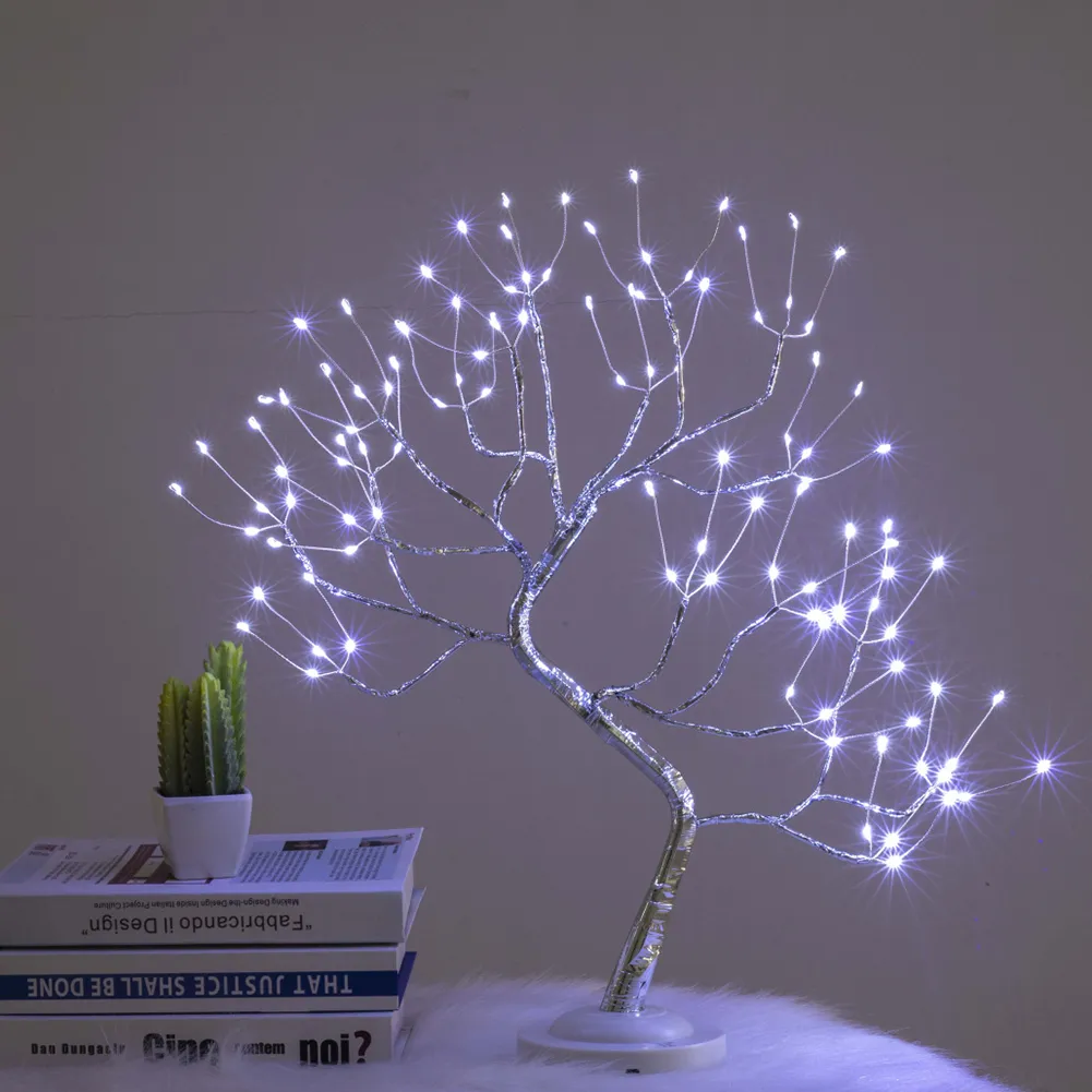 108 LED Touch Night Light Mini Romantic Christmas Tree Copper Wire Garland Fairy Table Lamp للأطفال غرفة نوم بار ديكور