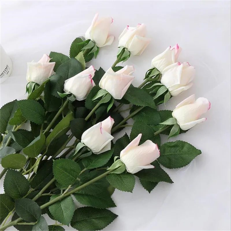 Flores artificiais decorativas de seda falsa única haste longa rosa para festa de casamento decoração ao ar livre