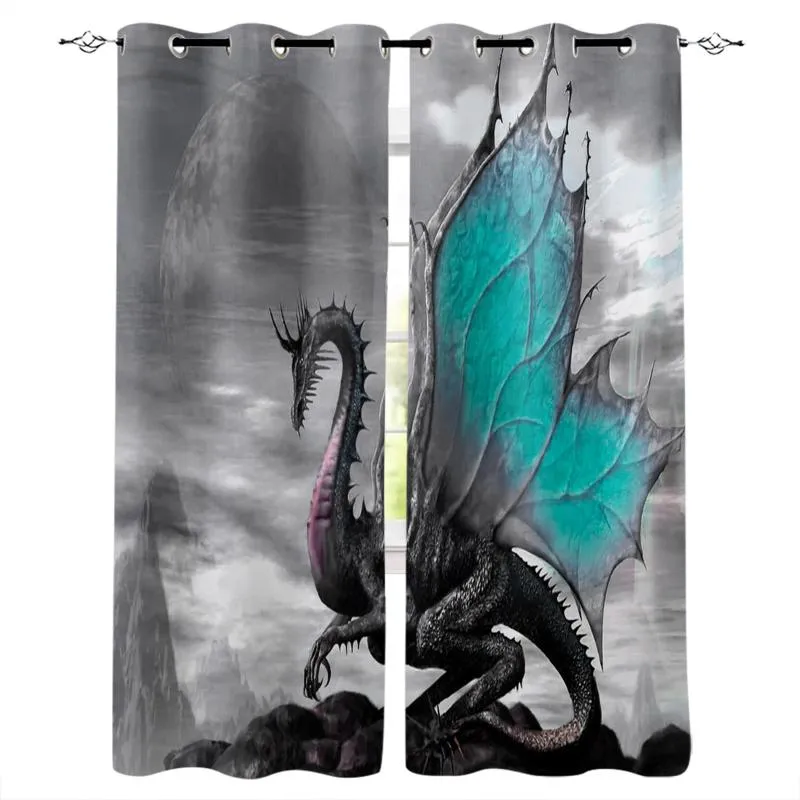 Magic Western Dragon Retro Window Curtains Living Room Bedroom Kitchen Curtain For Children Drapes Treatment &