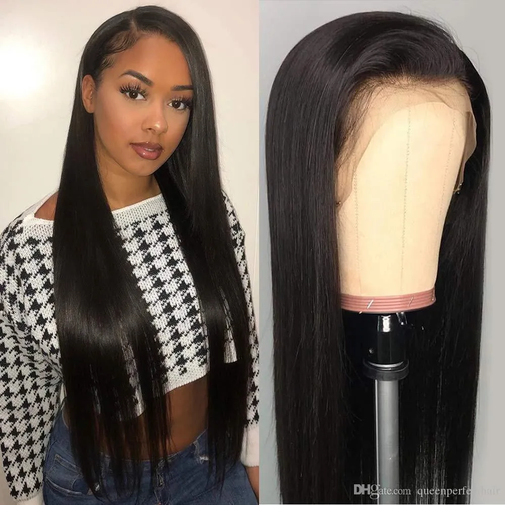 Lace Front Wig Haute Densité Résistant À La Chaleur Perruques Synthétiques Sans Colle 150% Densité Naturel Long Soyeux Droite Noir Couleur Brésilien Complet pour Femme