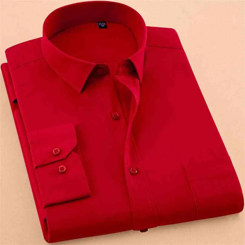 Herfst Heren Overhemd Lange Mouw Casual Pure Kleur Zakelijke Rode Stand Kraag Mannelijke Kleding Camisa Masculina Sociale 210626