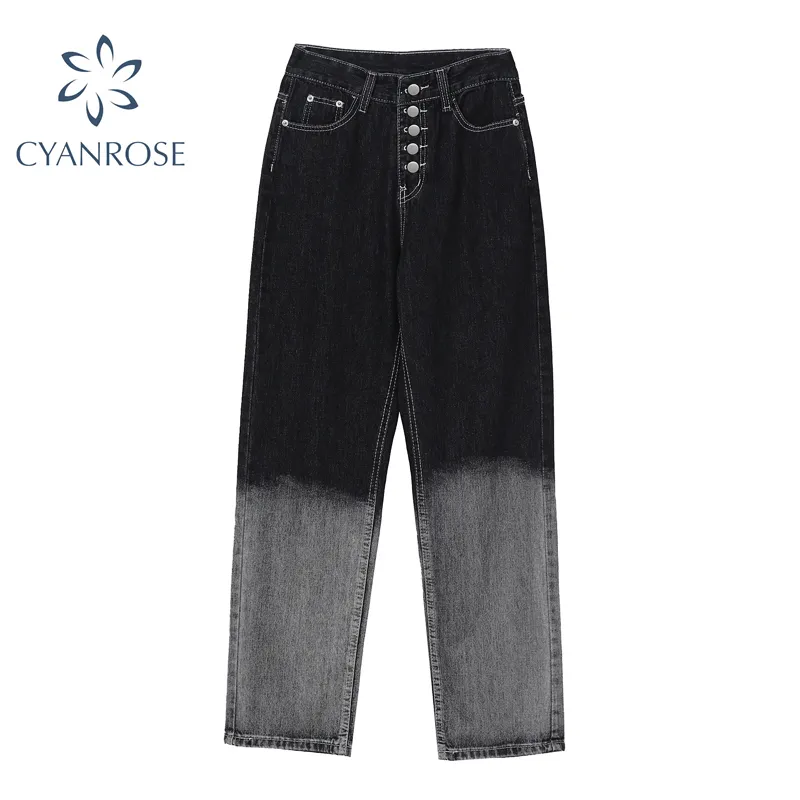 Vintage Tie Dye Streetwear Mode Long Jeans Pantalon droit Jambes larges Rétro Lâche Denim Pantalon Femme Taille Haute Pantalon 210417