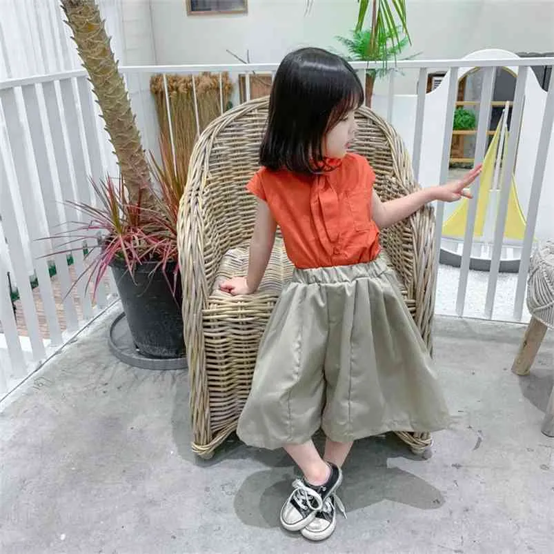 Adorable Summer Twinset Clothing For Girls Japan & South Korea Art Shirt  And Wide Leg Pants Kids Clothes Suit 210625 From Bai09, $10.42