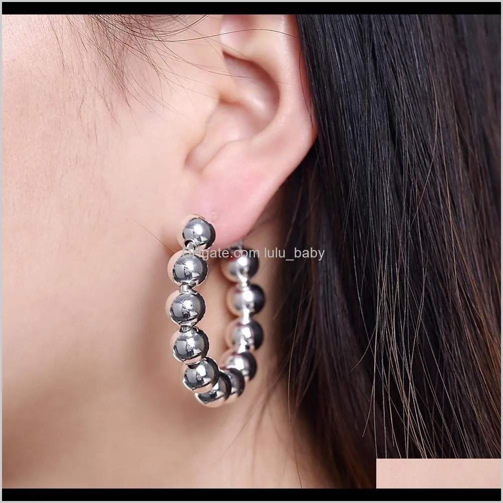 whole sale8mm beads creole big hoop earrings for women silver plated round earring brincos prata european brand fashion jewelry gifts