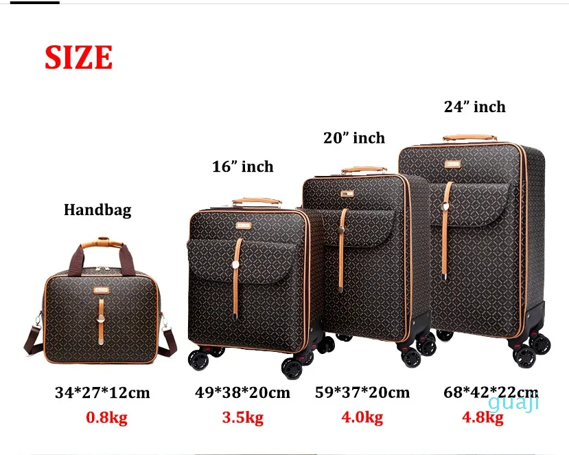 High quality suitcase 16" 24"inch Retro Women Luggage Travel bag with handbag Rolling set on wheels