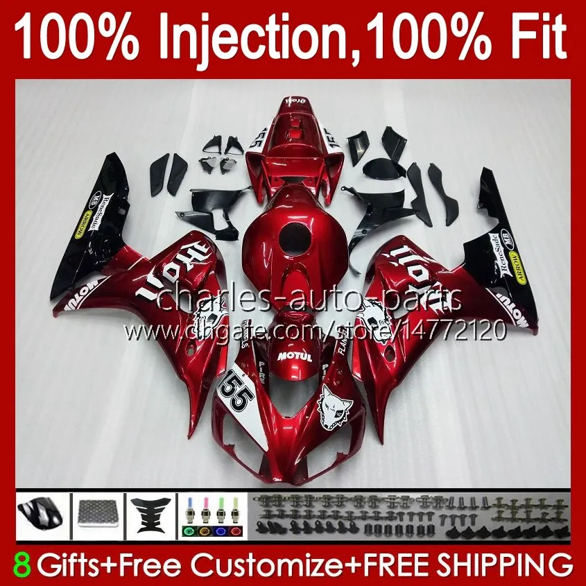 100% fit injectievorm voor HONDA BODY CBR 1000 RR CC 1000RR 1000CC 06-07 Carrosserie 59NO.20 CBR1000 RR CBR1000RR 06 07 CBR1000-RR 2006 2007 OEM Fairing Kit Wijnrode Blk