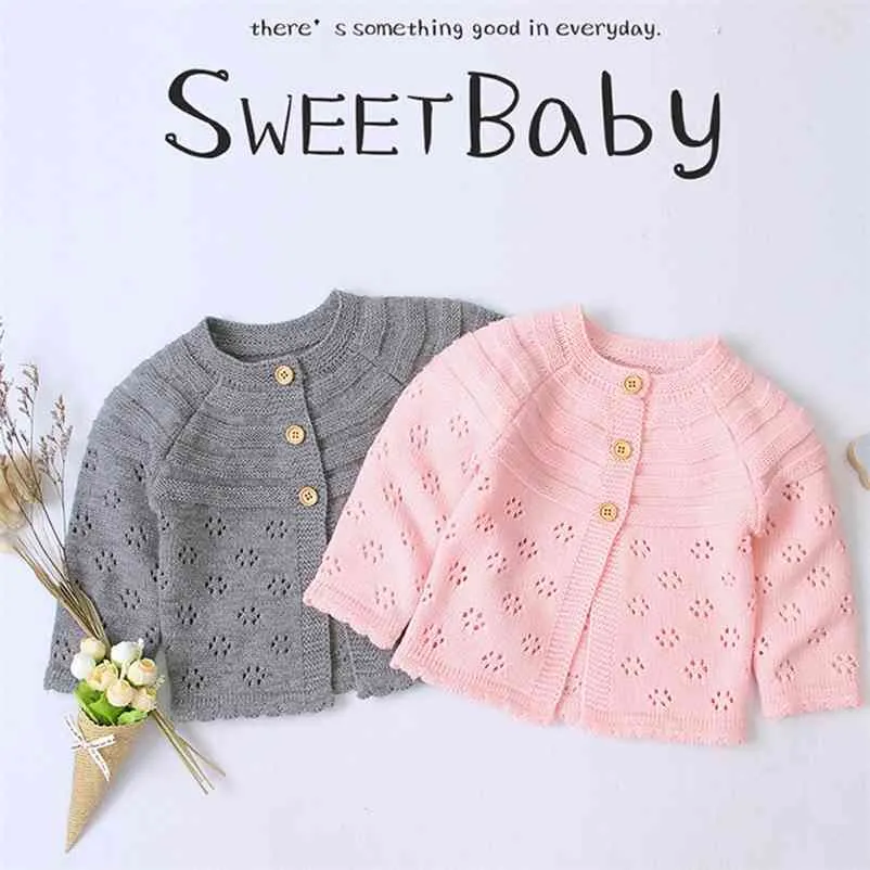 Autumn Winter Infant Warmth Kids Girl Long Sleeve Cardigan Coat Clothing Baby Girls Cute Hollow Out Knit Jacket 210521