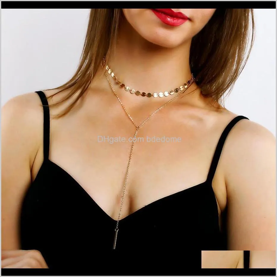 Chokers Necklaces & Pendants Jewelry Drop Delivery 2021 Sexy Multi Layer Necklace Coin Choker Square Bar Pendant Sier Gold Color Plated O Cha