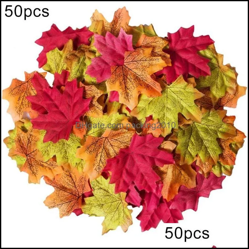 Flores de suprimentos festivos decorativos Flores do jardim dom￩stico Wrinalh Wrinals 50pcs Simula￧￣o de outono artificial de outono Folhas de casamento Hallowee