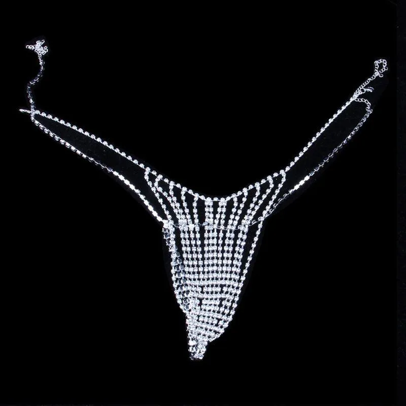 Kedjor Sexig bikini Rhinestone Underwear Belly Chain Crystal Thong Body Jewelry238f