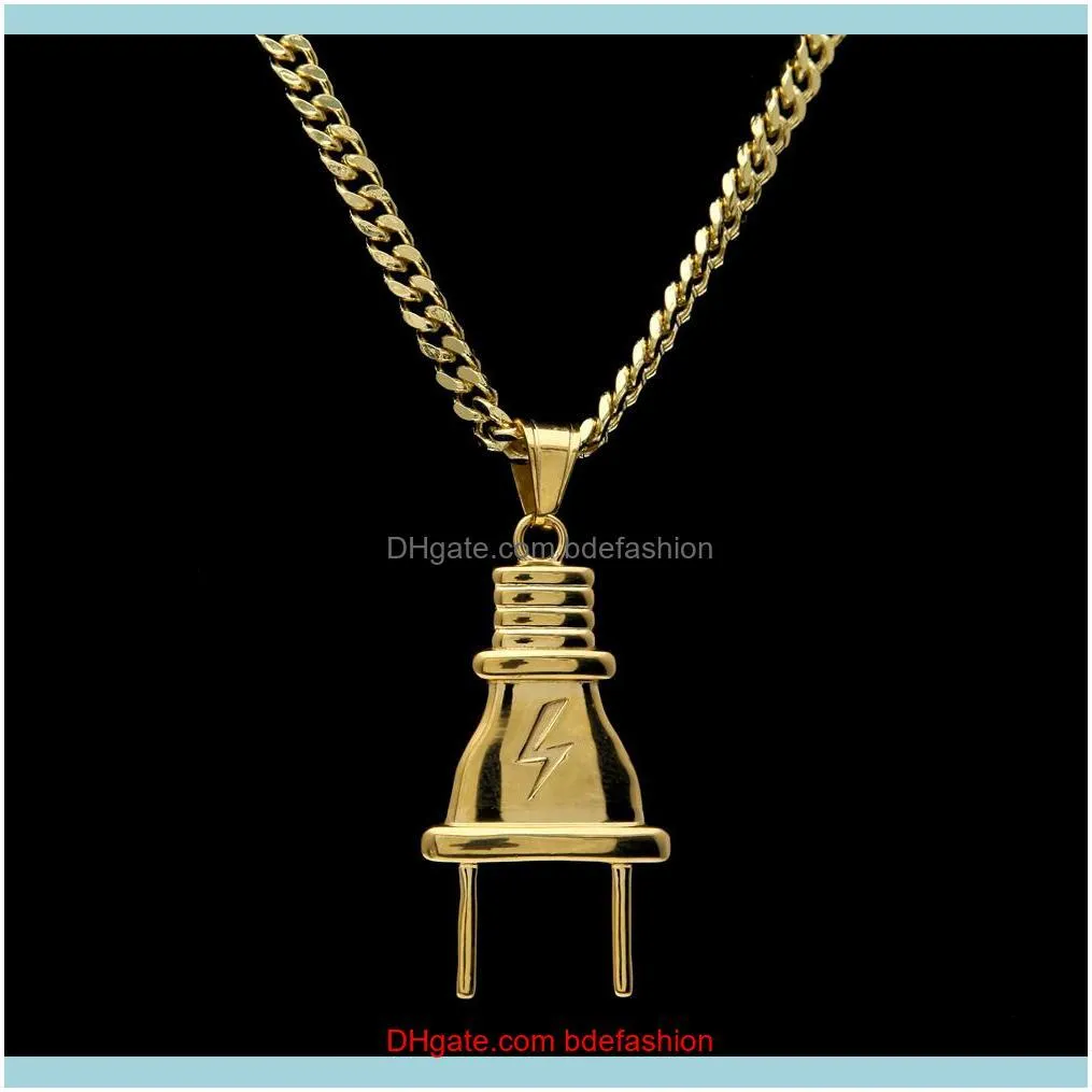 New Arrival HipHop Plug Pendant 18K Gold Stainless Steel Necklace Gold Color For Men/Women Jewelry
