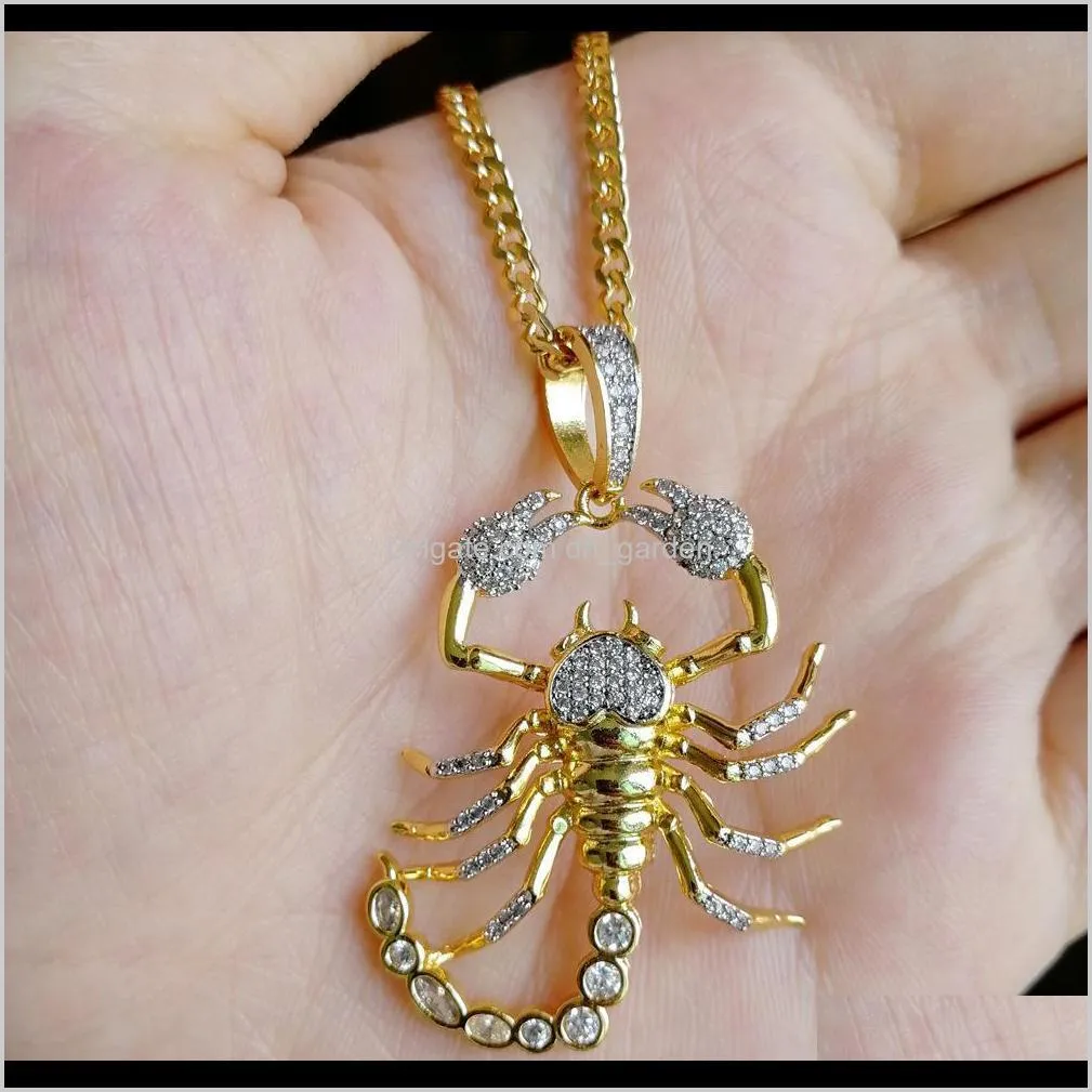 Colliers Pendentifs 18K Or Fl Cz Zircon Cubique Blingbling Halloween Scorpion Pendentif Collier Hip Hop Glacé Diamant Bijoux Cadeaux Pour M