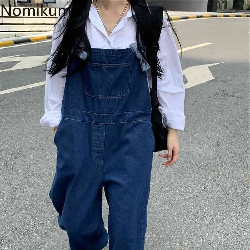 Nomikuma Korean Style Denim Jumpsuit Women Solid Color Casual Loose Lace Up Fashion Rompers Overalls Streetwear 3b913 210514