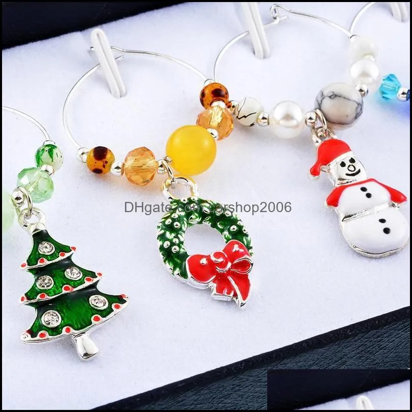 Hoomall 6PCs/Box Mixed Wine Charms Christmas Decorations For Home Table Wedding Champagne Tree Snowman Pendant New Year Party