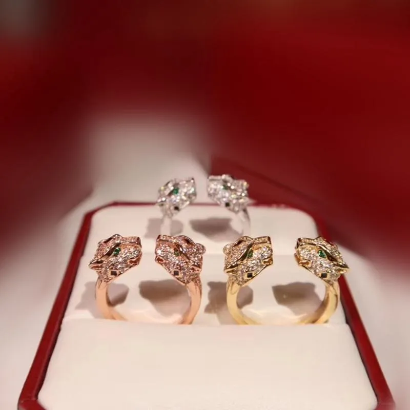 Cluster ringen verharde zirkoon steen twee luipaard hoofd vinger ring groen oog panther dierlijke mannen vrouwen verklaring cool party open sieraden
