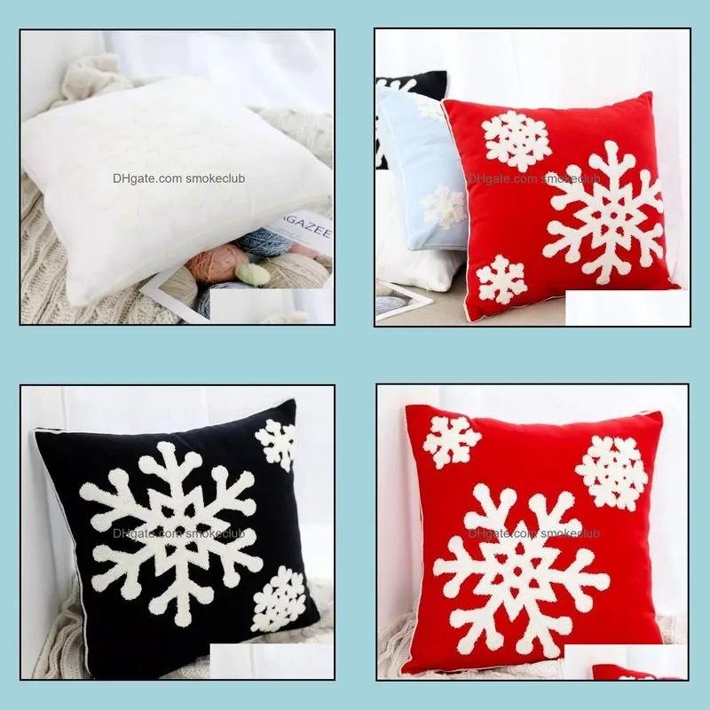 NEW 45*45cm Pillow Case Square Christmas Car Sofa Cushion Cover 3D Snowflake Towel Embroidery Xmas Home Decoration