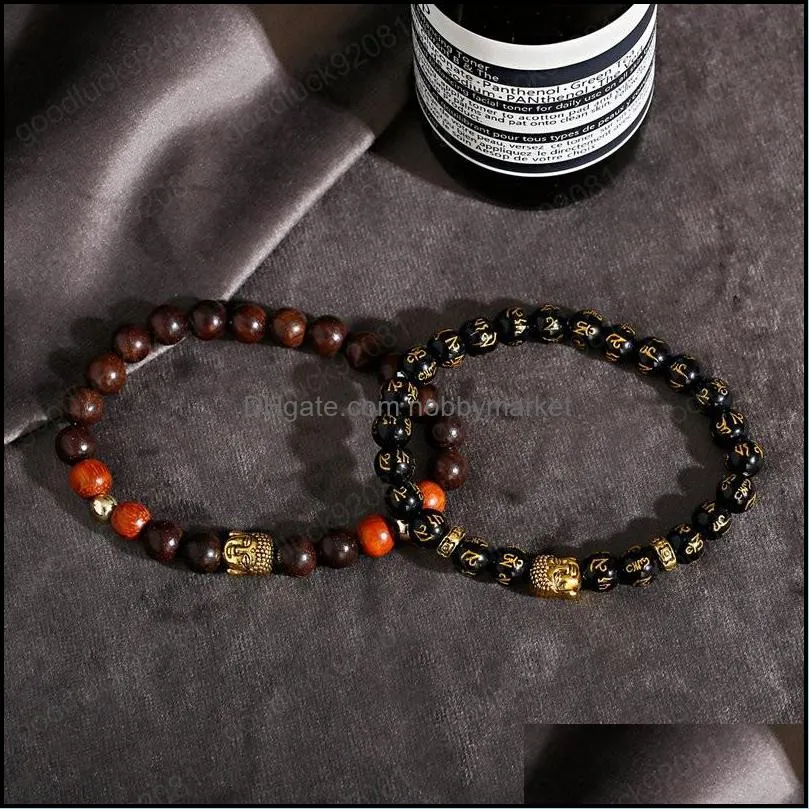 Charm Retro Buddha Rune Bead Bracelet Men Wood Beads Chakra Bracelet Erkek Bileklik Bracelets Homme Yoga Jewelry Gift