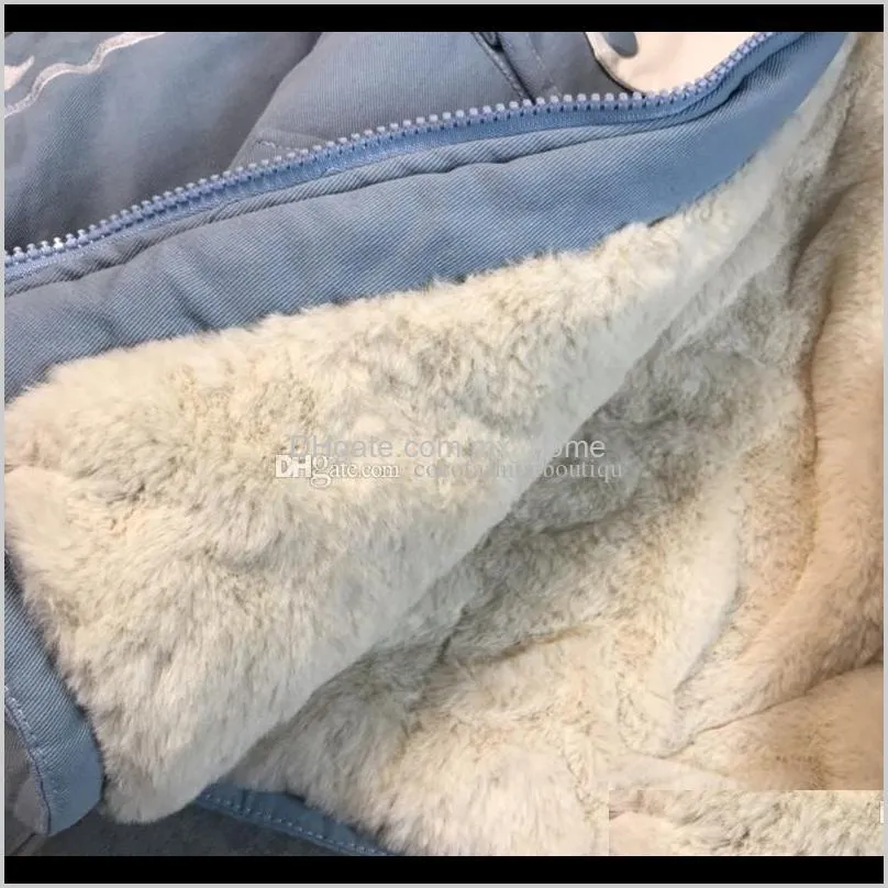 new high-end fashion girls denim stitching rabbit fur parker hooded jacket with detachable fur collar design suit jacket shipping