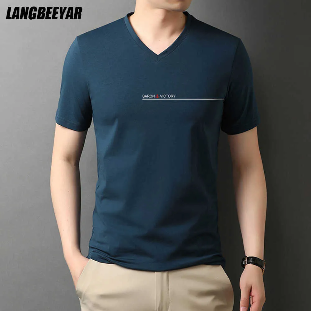 Sommer Marke Tops V-ausschnitt t-shirt Männer 95% Baumwolle 5% Spandex Plain Einfarbig Kurzarm Casual Mode Kleidung 210629