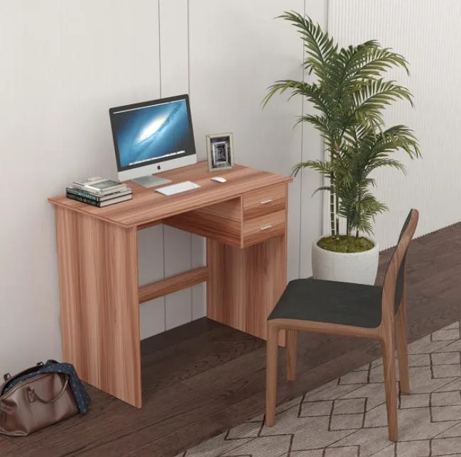 Home Meubilair Computer Desk met 2 Trek opslagladen en stabiel houten frame, eiken