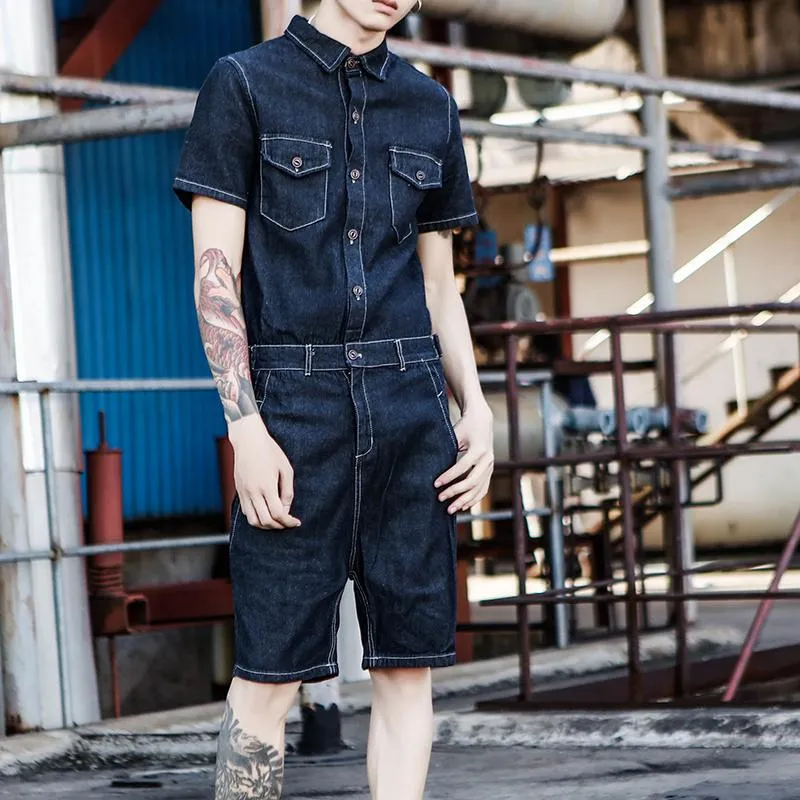 Men's Jeans Jumpsuit Shorts Men One Piece Overalls Cotton Casual Mens Denim Rompers Jumpsuits 2021 Summer Male Outfit Clothes