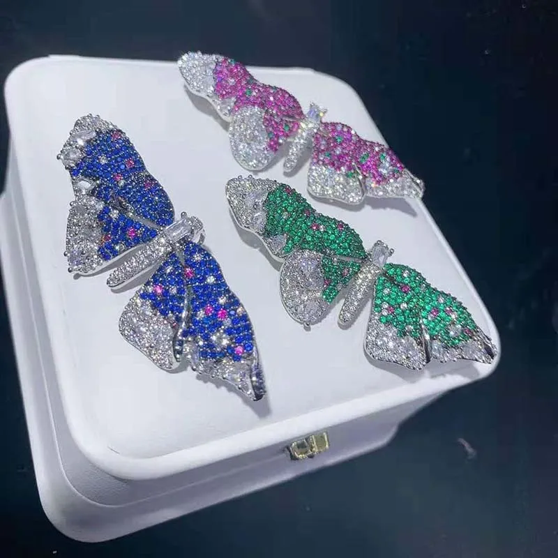 60x20mm Högkvalitativ Big Purple CZ Zirconia Butterfly Brosch