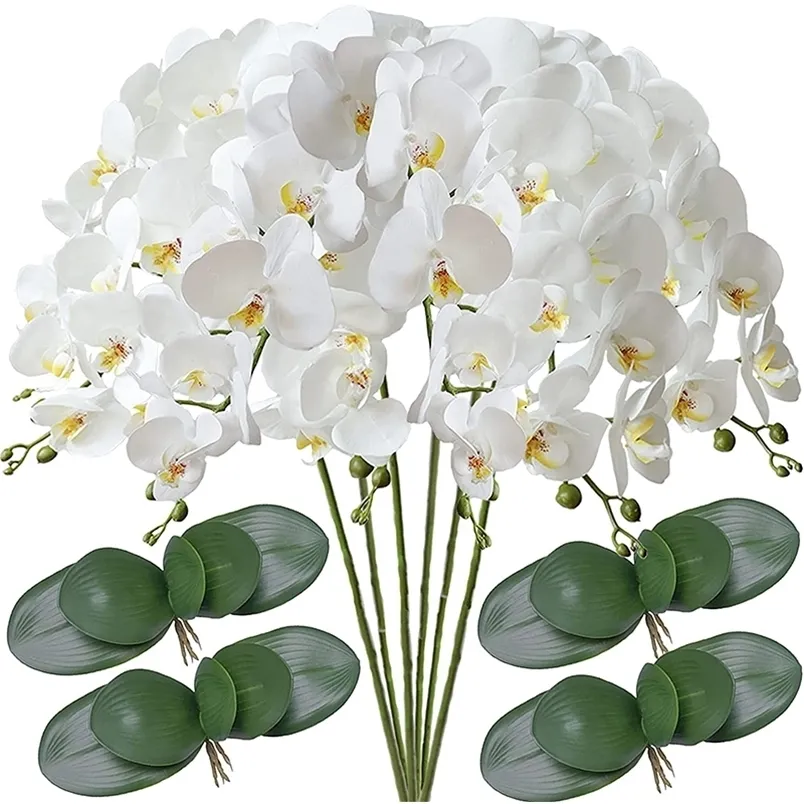 32 "Yapay Kelebek Orkide Sahte Phalaenopsis Çiçekler 6 ADET Stem Bitkiler Düğün Ev Dekorasyon için 220311