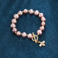 Beaded, Strands Freshwater Pearl With Nucleus Package Gold Color-preserving Four-leaf Clover Bee Women`s Bracelet Accessories Jewelry
