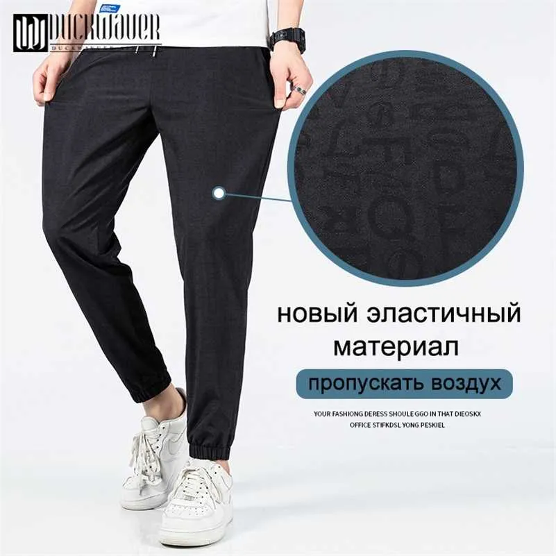 Duckwaver Men Solid Black Pencil Pants Quality Light Casual Male Trousers Fashion Comfortable Men Pants Large Size M-5XL 210930