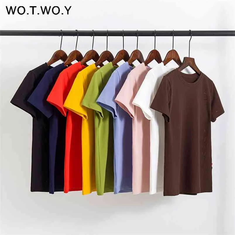 Wotwoy Hoge Kwaliteit 9 Kleuren Basic Plus Size Katoen T-shirt Zomer O-hals Casual Tee Shirts Vrouwelijke Zwart Harajuku 210623